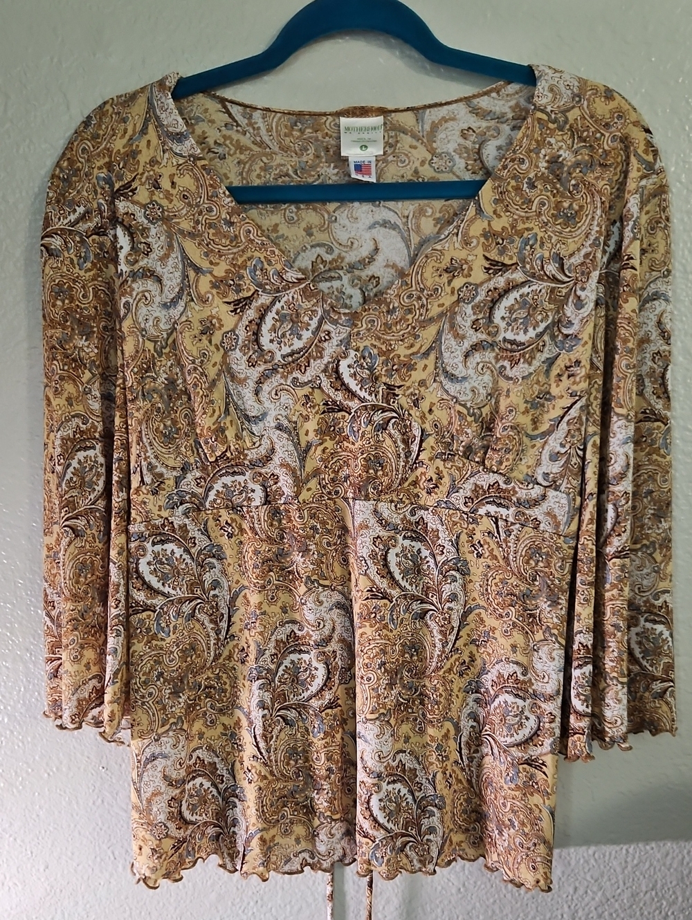 Motherhood Maternity Vintage Paisley Blouse Top Large L Made in USA EUC